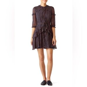 SALONI Orange Dot Tilly Ruffle Dress Size US 12 100% Silk Designer Chiffon